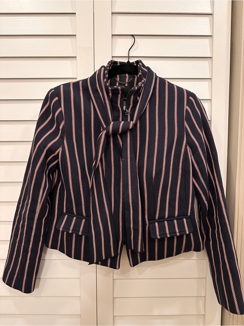 Banana Republic Striped Navy and white Tie-Neck Jacket Petite 2